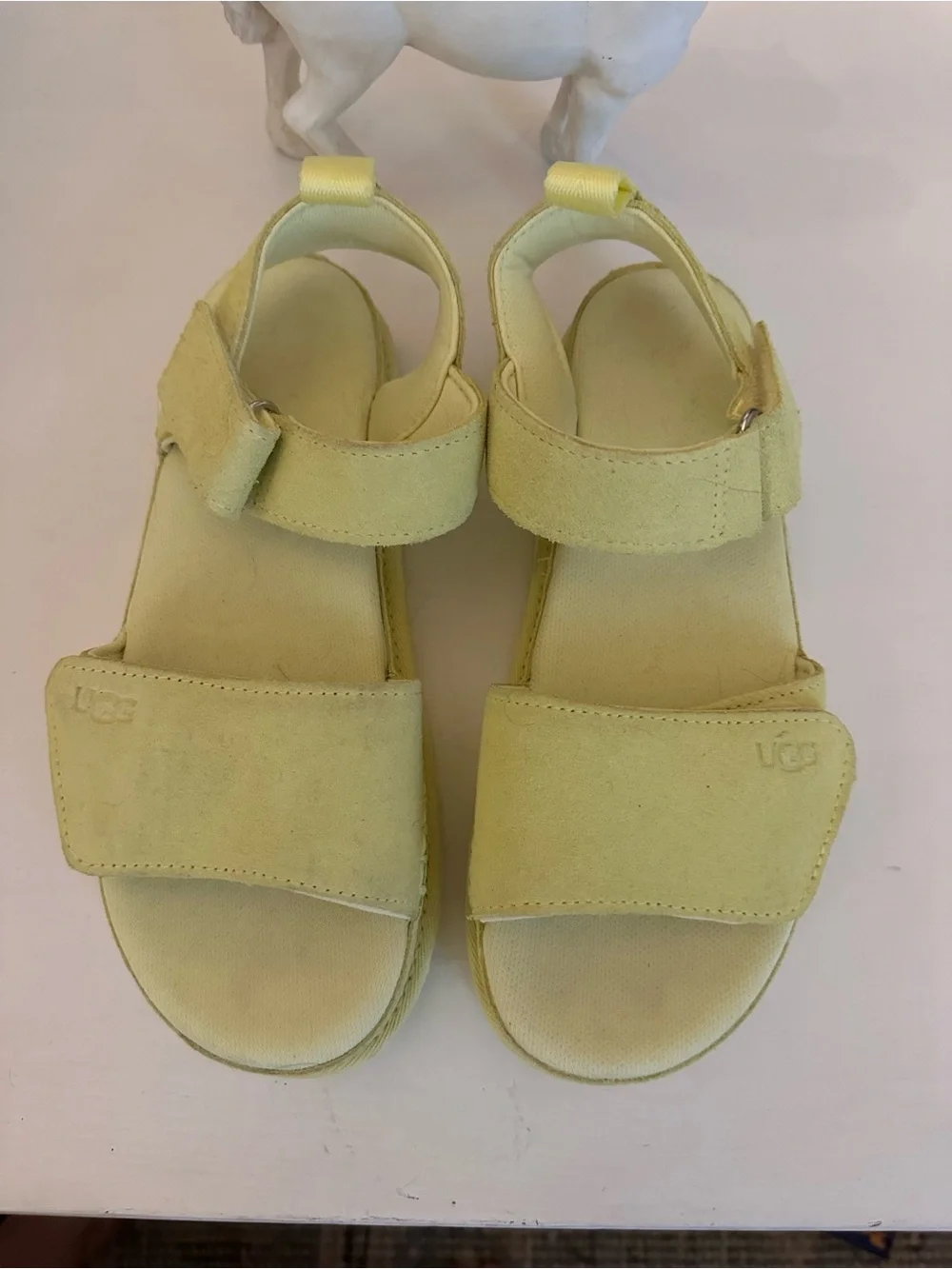 NWOT UGG Women's Goldenstar Suede Platform Velcro Sandal in Lemon Yellow - 7